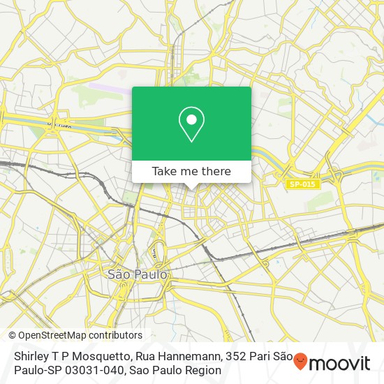 Mapa Shirley T P Mosquetto, Rua Hannemann, 352 Pari São Paulo-SP 03031-040