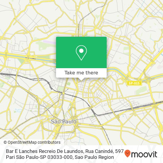 Mapa Bar E Lanches Recreio De Laundos, Rua Canindé, 597 Pari São Paulo-SP 03033-000