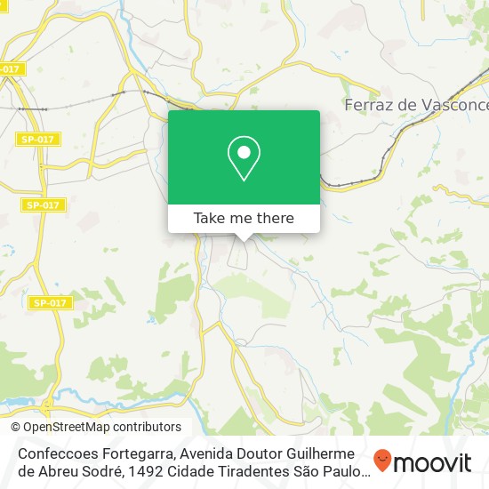 Mapa Confeccoes Fortegarra, Avenida Doutor Guilherme de Abreu Sodré, 1492 Cidade Tiradentes São Paulo-SP 08490-010
