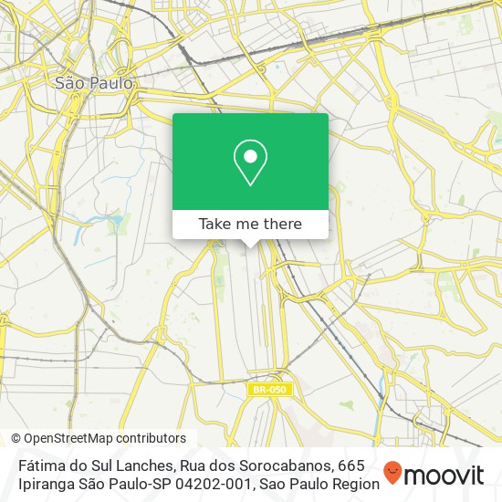 Mapa Fátima do Sul Lanches, Rua dos Sorocabanos, 665 Ipiranga São Paulo-SP 04202-001