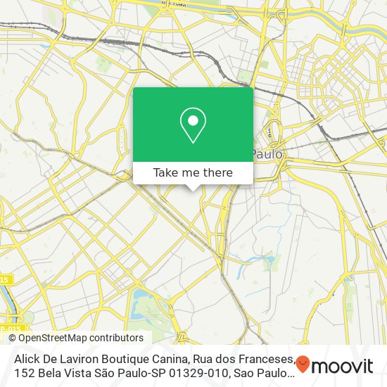 Mapa Alick De Laviron Boutique Canina, Rua dos Franceses, 152 Bela Vista São Paulo-SP 01329-010