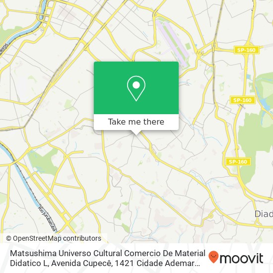 Mapa Matsushima Universo Cultural Comercio De Material Didatico L, Avenida Cupecê, 1421 Cidade Ademar São Paulo-SP 04366-000