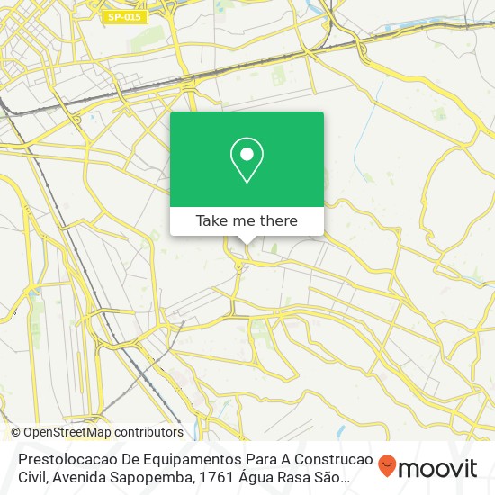 Mapa Prestolocacao De Equipamentos Para A Construcao Civil, Avenida Sapopemba, 1761 Água Rasa São Paulo-SP 03345-000