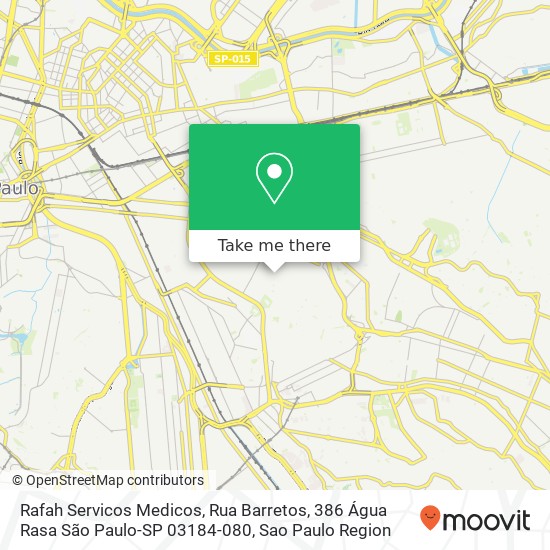 Mapa Rafah Servicos Medicos, Rua Barretos, 386 Água Rasa São Paulo-SP 03184-080