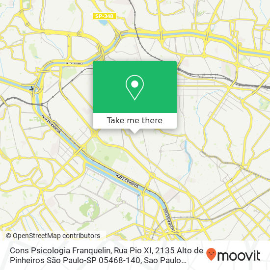 Mapa Cons Psicologia Franquelin, Rua Pio XI, 2135 Alto de Pinheiros São Paulo-SP 05468-140