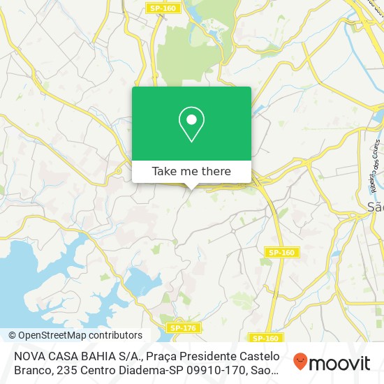 Mapa NOVA CASA BAHIA S / A., Praça Presidente Castelo Branco, 235 Centro Diadema-SP 09910-170