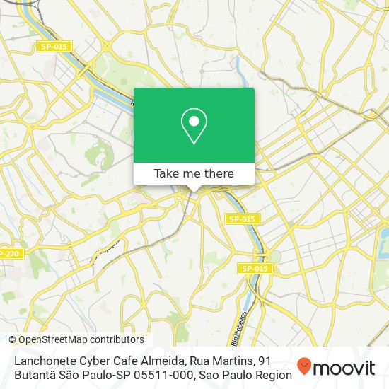 Mapa Lanchonete Cyber Cafe Almeida, Rua Martins, 91 Butantã São Paulo-SP 05511-000