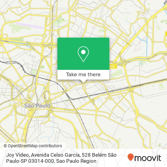 Mapa Joy Video, Avenida Celso Garcia, 528 Belém São Paulo-SP 03014-000