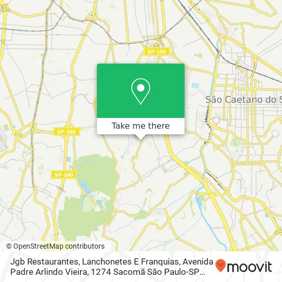 Mapa Jgb Restaurantes, Lanchonetes E Franquias, Avenida Padre Arlindo Vieira, 1274 Sacomã São Paulo-SP 04166-000