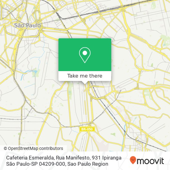 Mapa Cafeteria Esmeralda, Rua Manifesto, 931 Ipiranga São Paulo-SP 04209-000