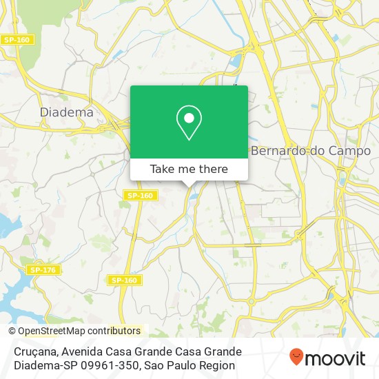 Mapa Cruçana, Avenida Casa Grande Casa Grande Diadema-SP 09961-350