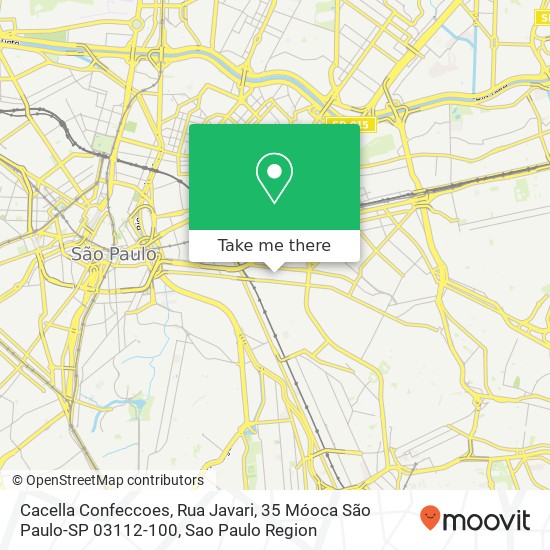 Mapa Cacella Confeccoes, Rua Javari, 35 Móoca São Paulo-SP 03112-100