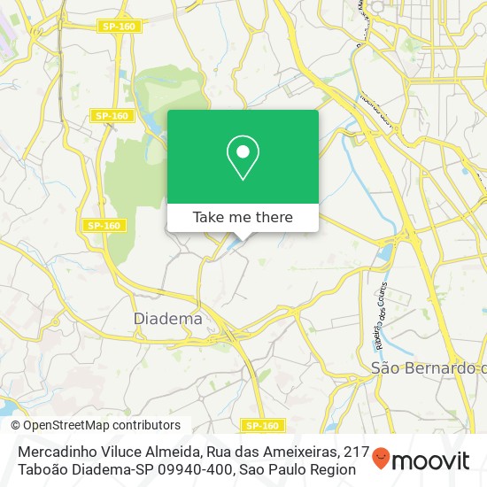 Mapa Mercadinho Viluce Almeida, Rua das Ameixeiras, 217 Taboão Diadema-SP 09940-400