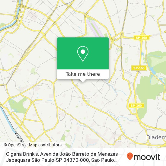 Mapa Cigana Drink's, Avenida João Barreto de Menezes Jabaquara São Paulo-SP 04370-000