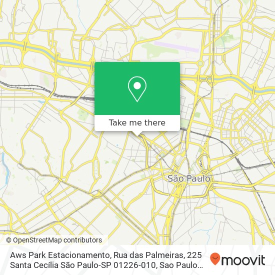Mapa Aws Park Estacionamento, Rua das Palmeiras, 225 Santa Cecília São Paulo-SP 01226-010