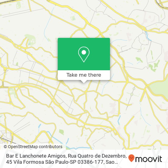 Mapa Bar E Lanchonete Amigos, Rua Quatro de Dezembro, 45 Vila Formosa São Paulo-SP 03386-177