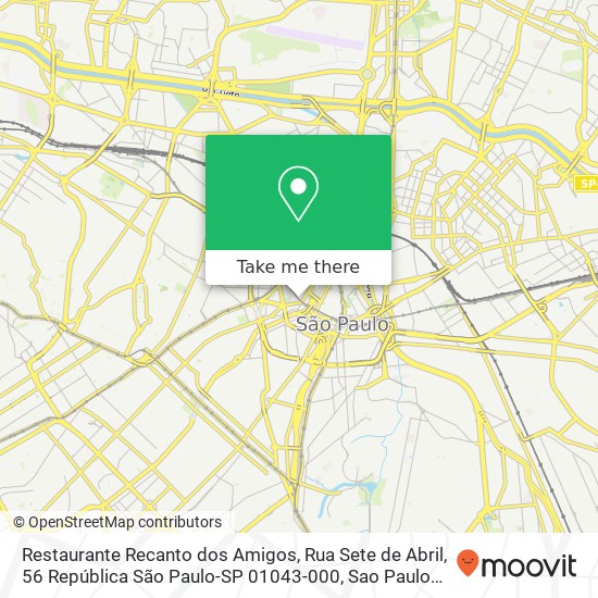Mapa Restaurante Recanto dos Amigos, Rua Sete de Abril, 56 República São Paulo-SP 01043-000
