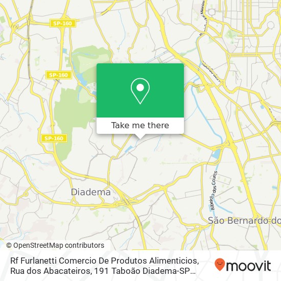 Mapa Rf Furlanetti Comercio De Produtos Alimenticios, Rua dos Abacateiros, 191 Taboão Diadema-SP 09940-310