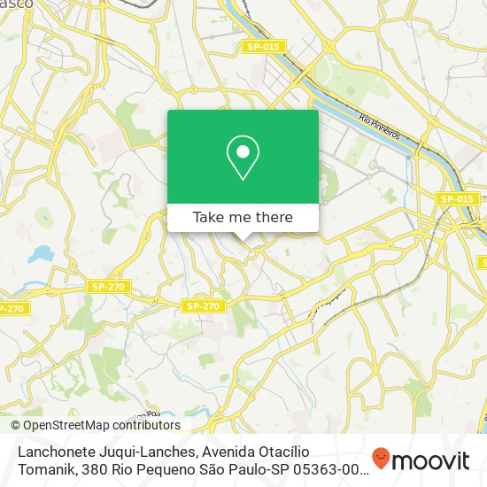 Mapa Lanchonete Juqui-Lanches, Avenida Otacílio Tomanik, 380 Rio Pequeno São Paulo-SP 05363-000