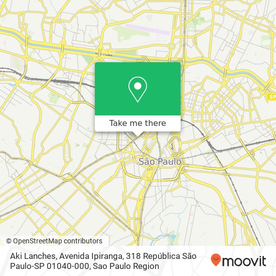 Mapa Aki Lanches, Avenida Ipiranga, 318 República São Paulo-SP 01040-000