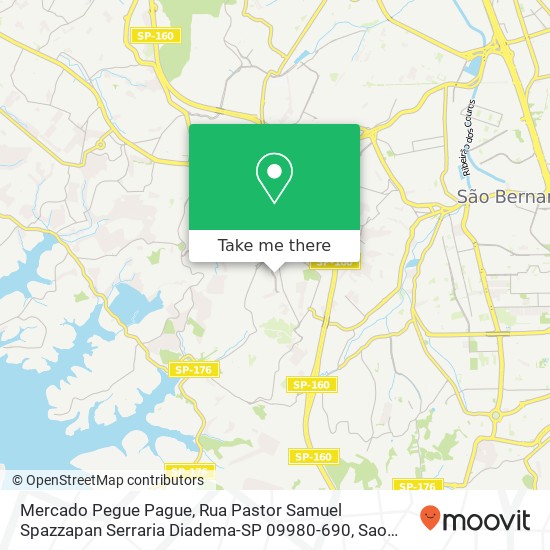 Mapa Mercado Pegue Pague, Rua Pastor Samuel Spazzapan Serraria Diadema-SP 09980-690