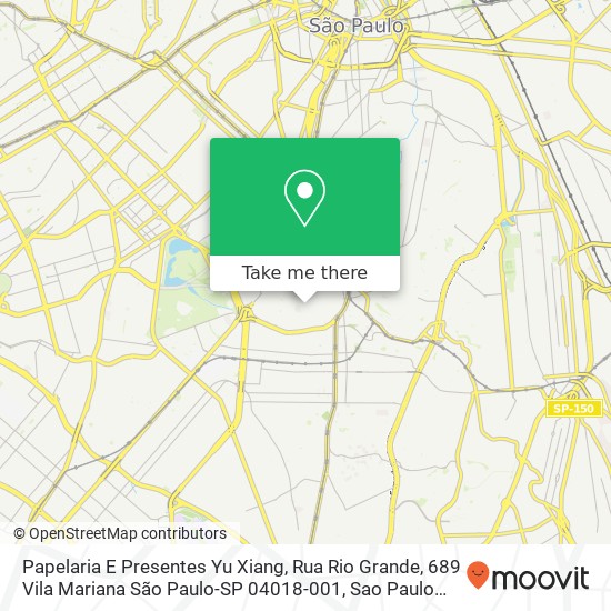 Mapa Papelaria E Presentes Yu Xiang, Rua Rio Grande, 689 Vila Mariana São Paulo-SP 04018-001