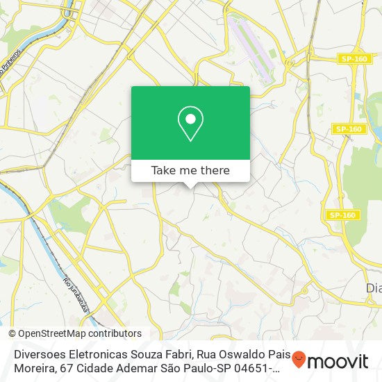 Mapa Diversoes Eletronicas Souza Fabri, Rua Oswaldo Pais Moreira, 67 Cidade Ademar São Paulo-SP 04651-120