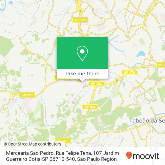 Mapa Mercearia Sao Pedro, Rua Felipe Tena, 107 Jardim Guerreiro Cotia-SP 06710-540