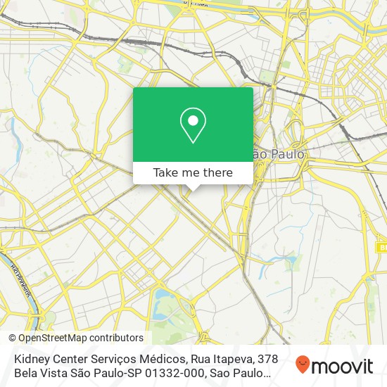 Mapa Kidney Center Serviços Médicos, Rua Itapeva, 378 Bela Vista São Paulo-SP 01332-000