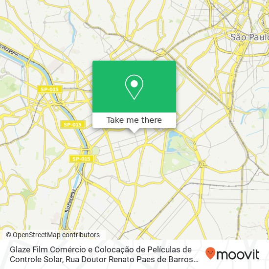Mapa Glaze Film Comércio e Colocação de Películas de Controle Solar, Rua Doutor Renato Paes de Barros Itaim Bibi São Paulo-SP 04530-000