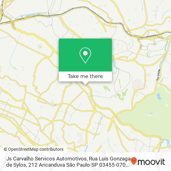 Mapa Js Carvalho Servicos Automotivos, Rua Luís Gonzaga de Sylos, 212 Aricanduva São Paulo-SP 03455-070