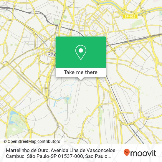 Mapa Martelinho de Ouro, Avenida Lins de Vasconcelos Cambuci São Paulo-SP 01537-000