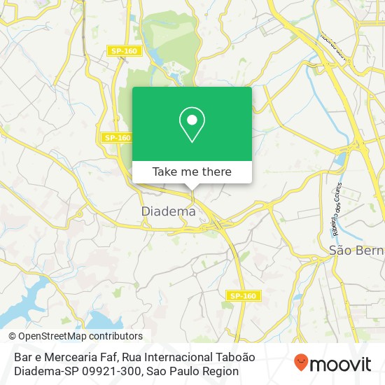 Mapa Bar e Mercearia Faf, Rua Internacional Taboão Diadema-SP 09921-300
