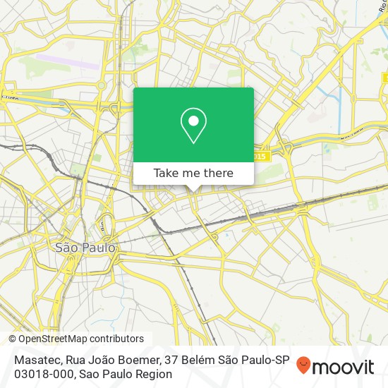 Mapa Masatec, Rua João Boemer, 37 Belém São Paulo-SP 03018-000