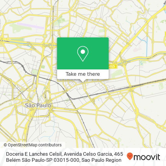 Mapa Doceria E Lanches Celsil, Avenida Celso Garcia, 465 Belém São Paulo-SP 03015-000