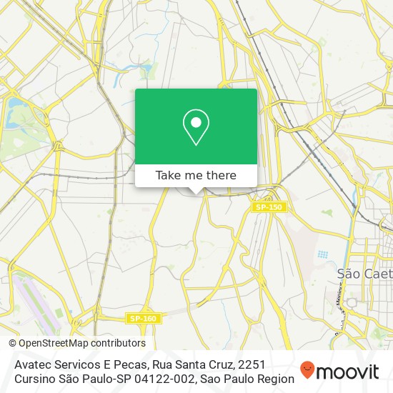 Mapa Avatec Servicos E Pecas, Rua Santa Cruz, 2251 Cursino São Paulo-SP 04122-002