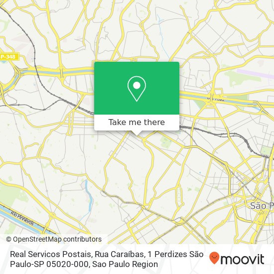 Mapa Real Servicos Postais, Rua Caraíbas, 1 Perdizes São Paulo-SP 05020-000