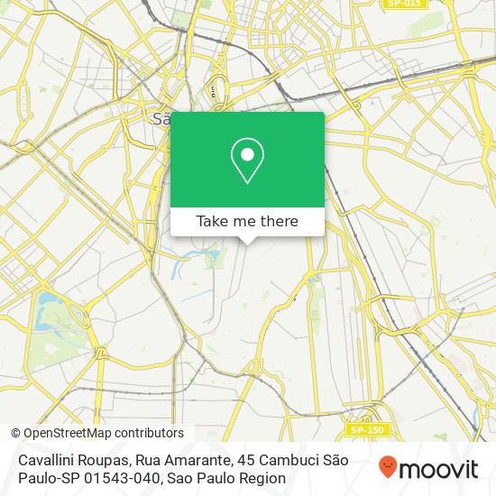 Mapa Cavallini Roupas, Rua Amarante, 45 Cambuci São Paulo-SP 01543-040