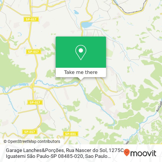 Mapa Garage Lanches&Porções, Rua Nascer do Sol, 1275C Iguatemi São Paulo-SP 08485-020