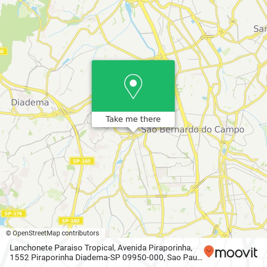 Mapa Lanchonete Paraiso Tropical, Avenida Piraporinha, 1552 Piraporinha Diadema-SP 09950-000