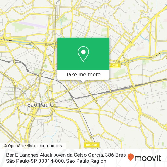 Mapa Bar E Lanches Akiali, Avenida Celso Garcia, 386 Brás São Paulo-SP 03014-000