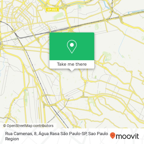 Mapa Rua Camenas, 8, Água Rasa São Paulo-SP