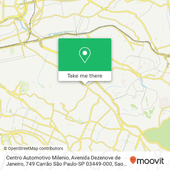 Mapa Centro Automotivo Milenio, Avenida Dezenove de Janeiro, 749 Carrão São Paulo-SP 03449-000