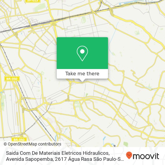 Mapa Saida Com De Materiais Eletricos Hidraulicos, Avenida Sapopemba, 2617 Água Rasa São Paulo-SP 03345-001