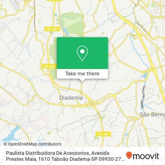 Mapa Paulista Distribuidora De Acessorios, Avenida Prestes Maia, 1610 Taboão Diadema-SP 09930-270