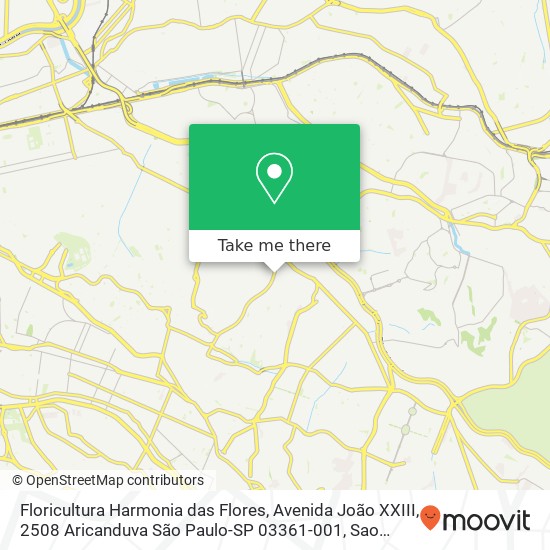 Mapa Floricultura Harmonia das Flores, Avenida João XXIII, 2508 Aricanduva São Paulo-SP 03361-001