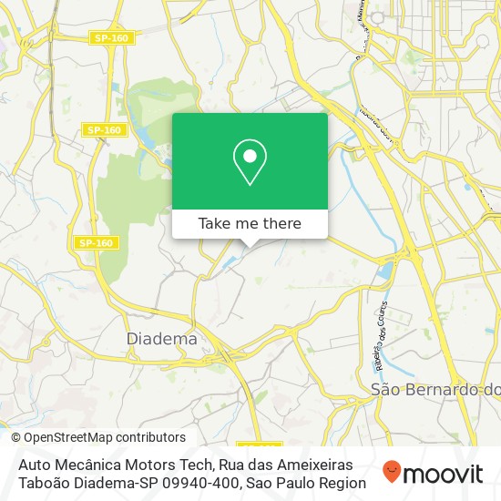 Mapa Auto Mecânica Motors Tech, Rua das Ameixeiras Taboão Diadema-SP 09940-400