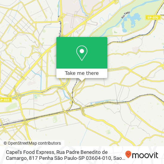 Mapa Capel's Food Express, Rua Padre Benedito de Camargo, 817 Penha São Paulo-SP 03604-010