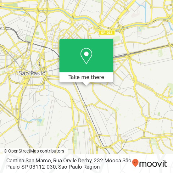 Mapa Cantina San Marco, Rua Orvile Derby, 232 Móoca São Paulo-SP 03112-030