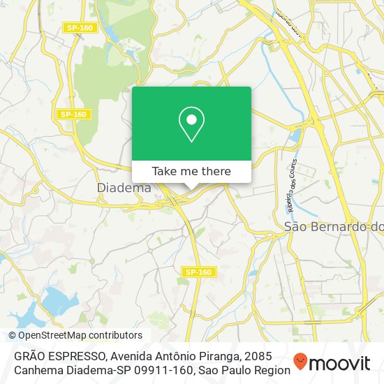 Mapa GRÃO ESPRESSO, Avenida Antônio Piranga, 2085 Canhema Diadema-SP 09911-160